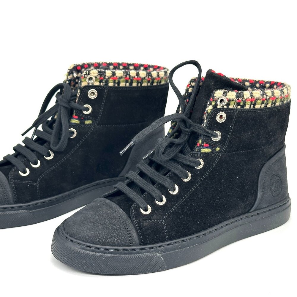 CHANEL 15A Suede Leather Lace Up High Hi Top Sneakers Kicks Shoes Boots - Picture 9 of 15